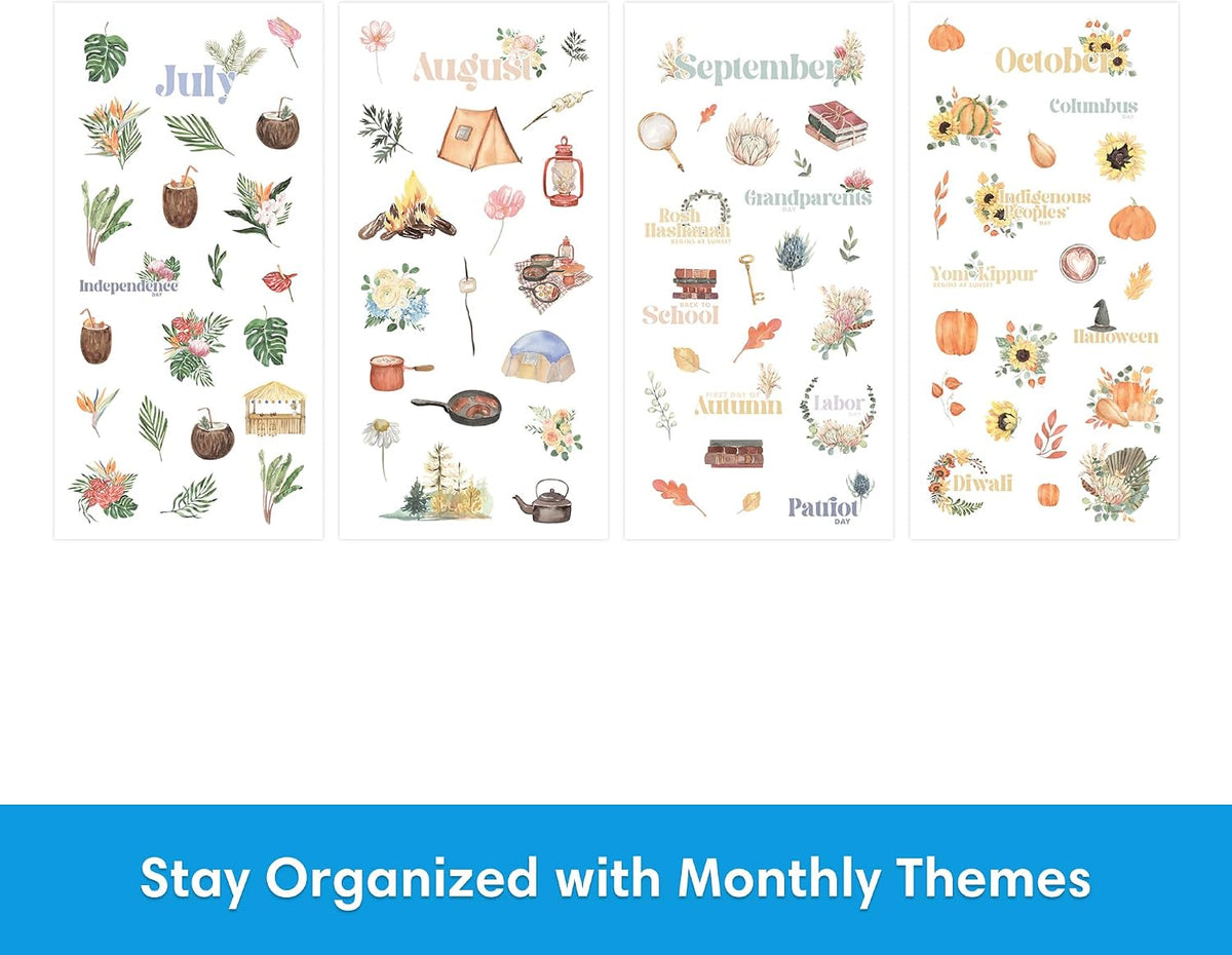 Blue Sky Sticker Book, 4.5"x9" Everyday & Monthly Planner Stickers, Floral