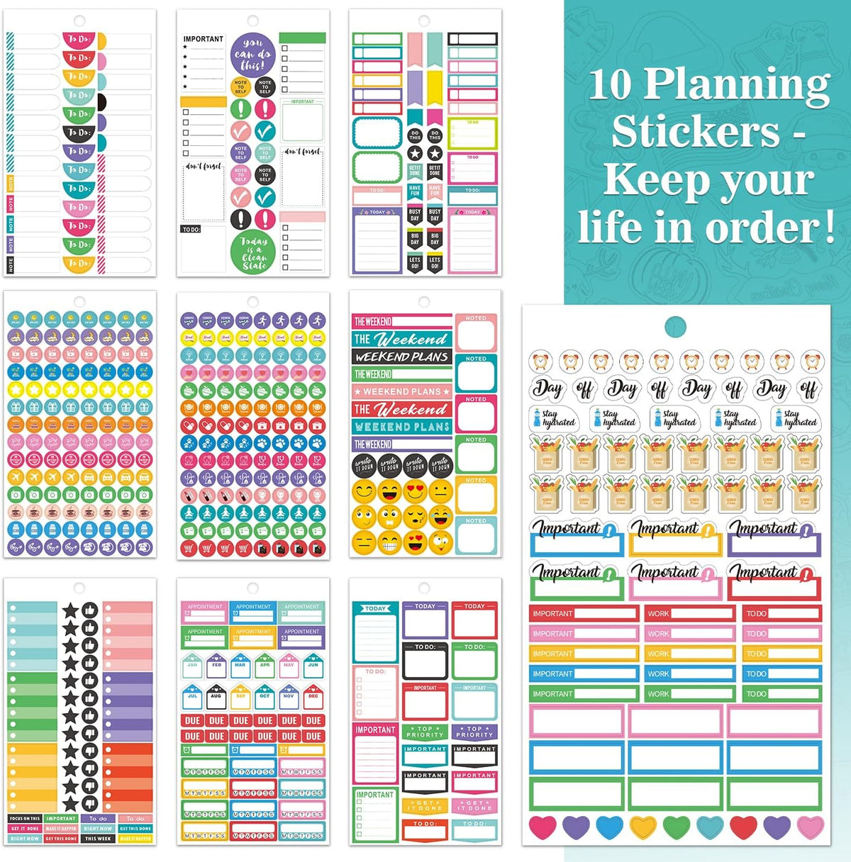 Planner Stickers - 28 Sheets, Journal Stickers for Monthly Weekly and Daily