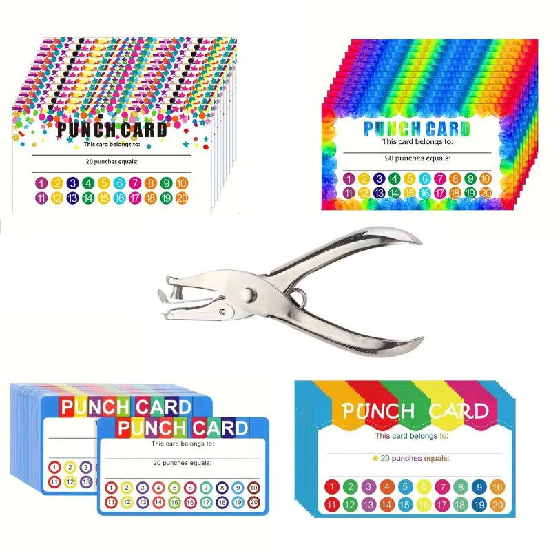 50 Reward Cards + 1 Hole Puncher Set, Teaching Supplies, Classroom Prize Supplies, Classroom Management & Student Incentive, Effective Behavior Rewards System, Back-To-School Gift