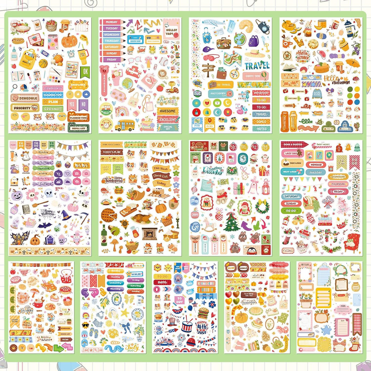 Planner Stickers (26 Pages, 1500+ Stickers), Celebration Planner Stickers with, Daily, Monthly, and Holiday Stickers for Scrapbook Supplies, Junk Journal Supplies, Decorating, and Planning.