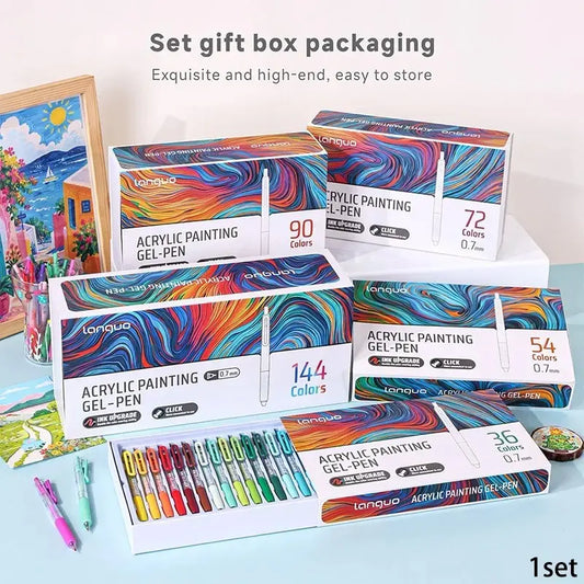 Languo 36/54/72/90/144 Colors Retractable Gel Pens for Coloring, Art Drawing Pens, Large Capacity Acrylic Art Markers Set, Ideal for DIY Art Design, Holiday Themed Painting & Festival Art Creation