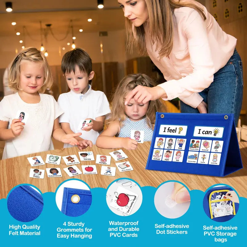 Torlam Unisex Felt Feelings & Emotions Learning Chart Activity Board - Stress Relief Toy, Social Emotional Learning Tool, Behavior Management Aid, 24 Activity Ideas, Classroom Supplies, Sticker-Equipped Flashcard Set for Emotional Skills Calm Down Corner