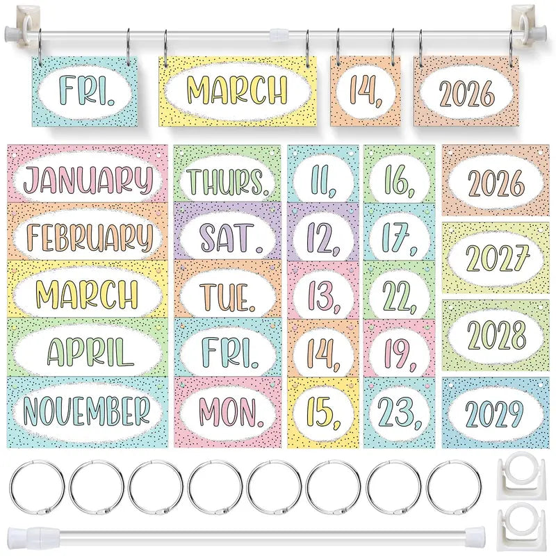 Back to School Classroom Flip Calendar 2026-2029/ 2026-2030 Reusable Bulletin Board Decorations Set, Class Calendar Date Flip Chart Teacher Hack Organization Kit Include Holder & Date Cards for Preschool Kindergarten Primary Classroom Set up, School Class
