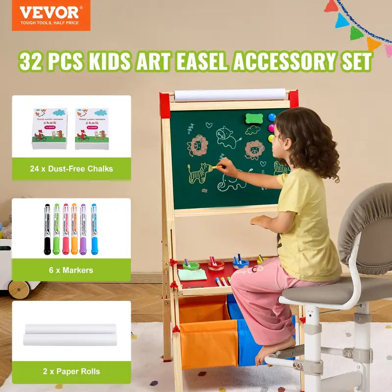 VEVOR Easel Accessory Set, 32 PCS Kid's Art Easel Painting Kit Including Chalks, Dry-Erase Markers Paper Rolls, Supplies Set for Standing Art Easel, Painting Accessories for Toddlers Boys and Girls