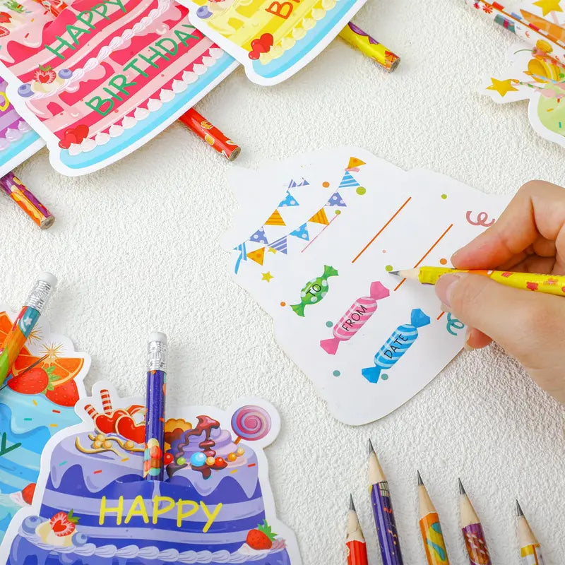36 Sets Back to School Classroom Birthday Pencil Gift Kit for Kids, Includes Cupcake Cards, Rainbow HB Pencils with Erasers, Bookmarks – First Day of School Essentials, Teacher Stuff, Goodie Bag Stuffers for Homework Supplies, Birthday Gifts