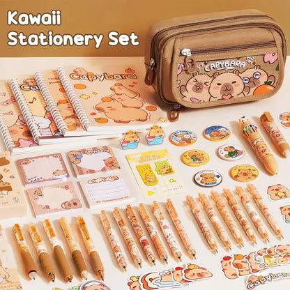 36PCS Lightweight Capybara Stationary Set - Cutecore Stuff Pen Box Kits, Pencil Pouch, Gel Pens, Mechanical Pencils, Stickers, Pins, Notebooks, Sticky Notes - Office Supply Kit for Holidays, Back to School, Teen Girl Gifts