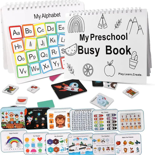 Mallify Montessori-Inspired Busy Book for Toddlers 3-5, 30-Themes Travel-Ready Preschool Learning Binder with Tracing Coloring Activities, Teaching Supplies, Safe Materials, Kids Toys, Visual Learning Tools
