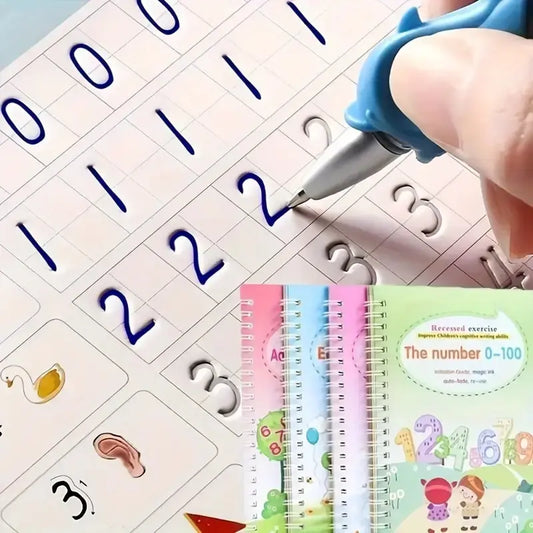 Four-Book Practice Set Includes Pen, 8 Pencils, Grip Aid, Educational Workbook, Learning Materials, Student Essentials, Tracing Preschool Books, Halloween Christmas Gift, Stationery Set, School Supplies, School Study Supplies