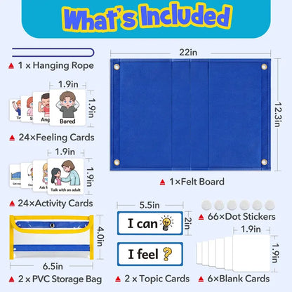 Torlam Unisex Felt Feelings & Emotions Learning Chart Activity Board - Stress Relief Toy, Social Emotional Learning Tool, Behavior Management Aid, 24 Activity Ideas, Classroom Supplies, Sticker-Equipped Flashcard Set for Emotional Skills Calm Down Corner