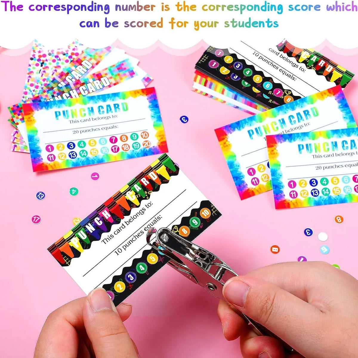 50 Reward Cards + 1 Hole Puncher Set, Teaching Supplies, Classroom Prize Supplies, Classroom Management & Student Incentive, Effective Behavior Rewards System, Back-To-School Gift