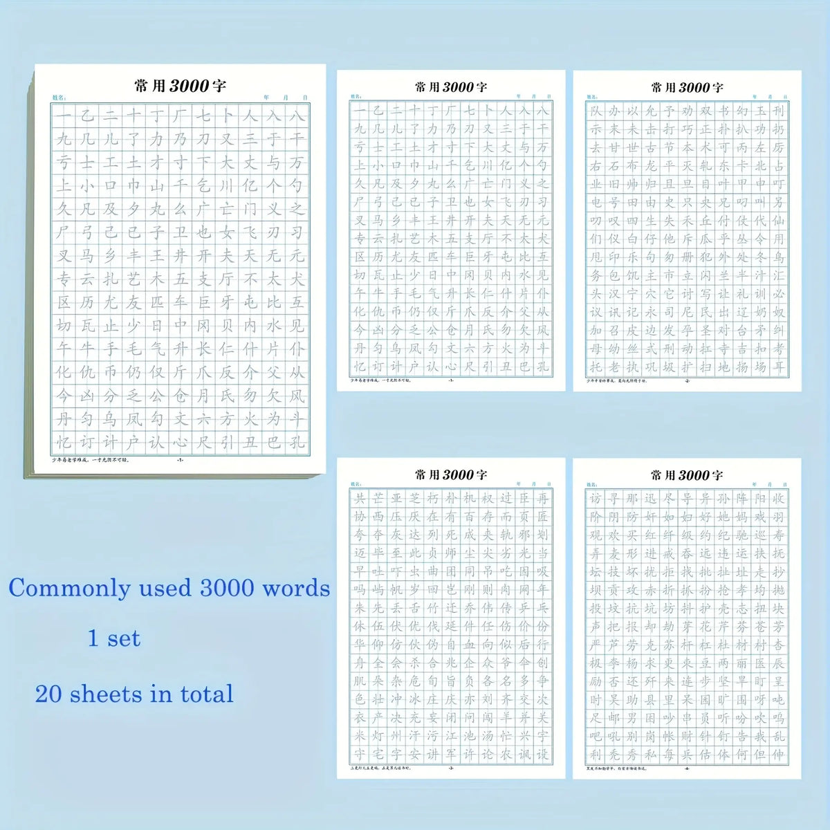 Learn 3000 Common Chinese Characters in 20 Days, Hard Cover Calligraphy Paper Practice Book, Essential Learning Aid for Writing Skills, Learning Tool, Study Materials, School Study Supplies