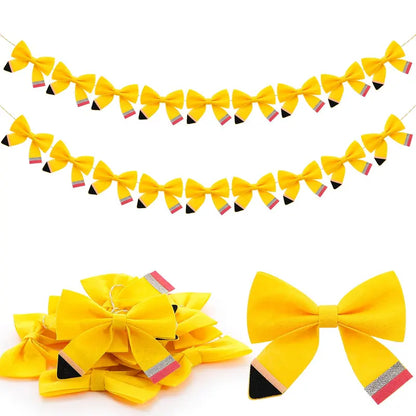 Back to School Classroom Decor Pencil Bow Felt Banner for Wall Door Chalkboard Whiteboard Bulletin Board Decor First Day of School Teachers Office Preschool Kindergarten Elementary Toddlers Homeschool Classroom Setup Hanging Garland Banners Photo Props