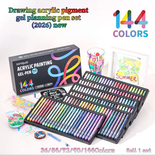 Languo 144 Color Acrylic Gel Pen Set, 1.00mm Tip, Smooth Ink, Rich Colors, Gel Pens For Coloring, Ideal for Art, DIY, Coloring Books, Gift Box