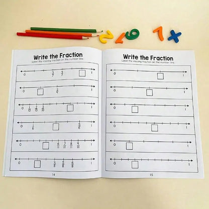 Basic Fraction Learning Workbook for Elementary School Grades 3-4, Durable Paper Material with Rich Illustrations, Educational Tool for Teenagers, Math Practice Book, Visual Learning Tools