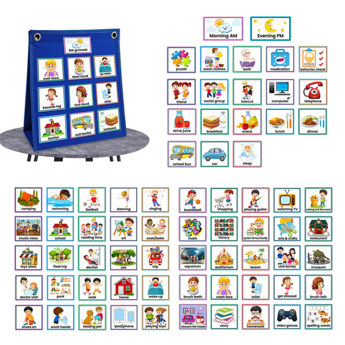 Visual Schedule Board for Kids, Autism & Special Education Learning Tool, Communication & Behavior Chart, Daily Routine & Chore Chart, Classroom/Home Visual Aids, Classroom Supplies Charts