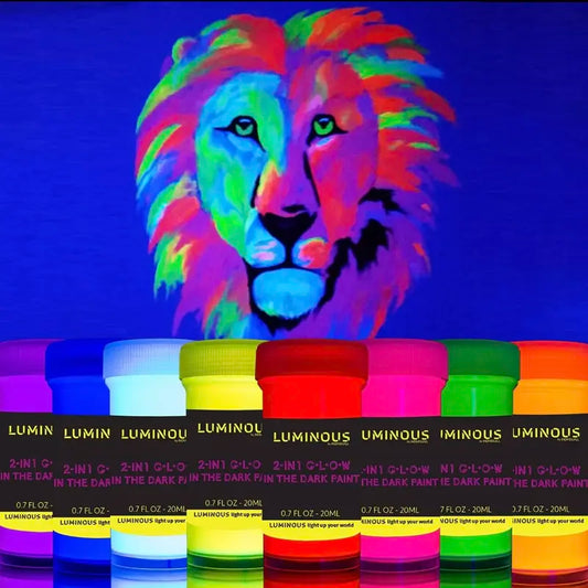 Luminous 2-In-1 Glow in the Dark & UV Black Light Paint - Set of 8 Self-Luminous