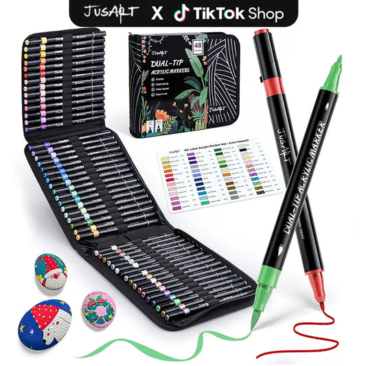 Waterproof Dual-Tip Acrylic Paint Marker Set - Cotton Cores, 48/36 Colors, Painting Bag, Brush & Fine Tips, Office Stationery, Artist Quality/Aesthetic/Assorted Colorful Markers & Highlighters for Back to School Haul, Multi-Surface Art Supplies, Colorful