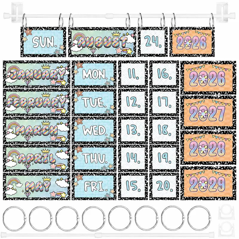 Back to School Classroom Flip Calendar 2026-2029/ 2026-2030 Reusable Bulletin Board Decorations Set, Class Calendar Date Flip Chart Teacher Hack Organization Kit Include Holder & Date Cards for Preschool Kindergarten Primary Classroom Set up, School Class