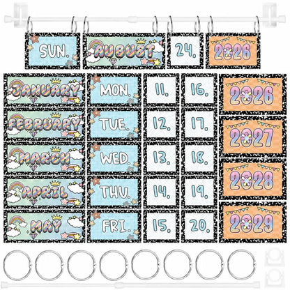 Back to School Classroom Flip Calendar 2026-2029/ 2026-2030 Reusable Bulletin Board Decorations Set, Class Calendar Date Flip Chart Teacher Hack Organization Kit Include Holder & Date Cards for Preschool Kindergarten Primary Classroom Set up, School Class