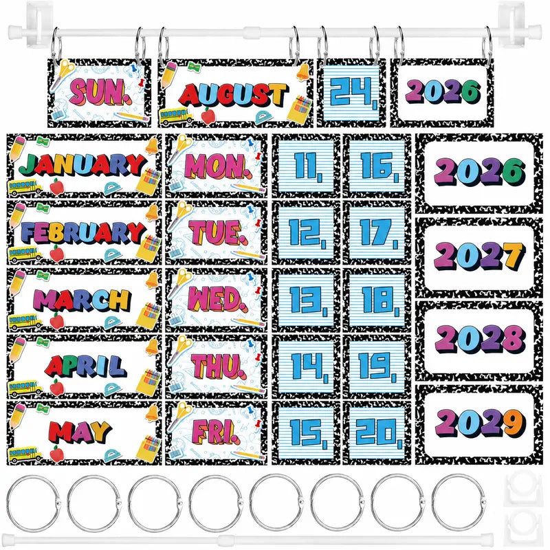 Back to School Classroom Flip Calendar 2026-2029/ 2026-2030 Reusable Bulletin Board Decorations Set, Class Calendar Date Flip Chart Teacher Hack Organization Kit Include Holder & Date Cards for Preschool Kindergarten Primary Classroom Set up, School Class