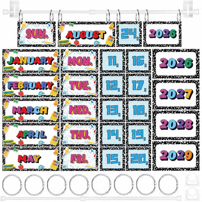 Back to School Classroom Flip Calendar 2026-2029/ 2026-2030 Reusable Bulletin Board Decorations Set, Class Calendar Date Flip Chart Teacher Hack Organization Kit Include Holder & Date Cards for Preschool Kindergarten Primary Classroom Set up, School Class