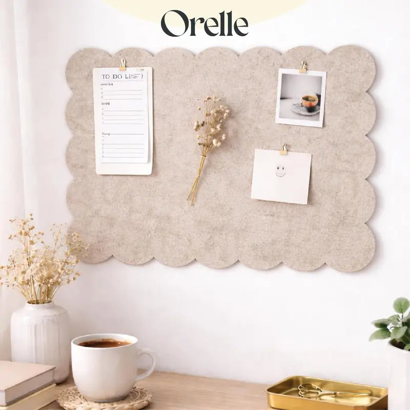 Orelle Scalloped Felt Bulletin Board | Foldable Peel and Stick Felt Board for Wall | Alternative Cork Board for Office, Message Board, Kids Art Display