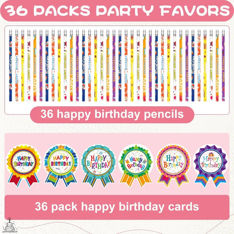 36 Sets Back to School Classroom Birthday Pencil Gift Kit for Kids, Includes Cupcake Cards, Rainbow HB Pencils with Erasers, Bookmarks – First Day of School Essentials, Teacher Stuff, Goodie Bag Stuffers for Homework Supplies, Birthday Gifts