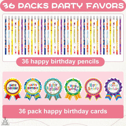 36 Sets Back to School Classroom Birthday Pencil Gift Kit for Kids, Includes Cupcake Cards, Rainbow HB Pencils with Erasers, Bookmarks – First Day of School Essentials, Teacher Stuff, Goodie Bag Stuffers for Homework Supplies, Birthday Gifts