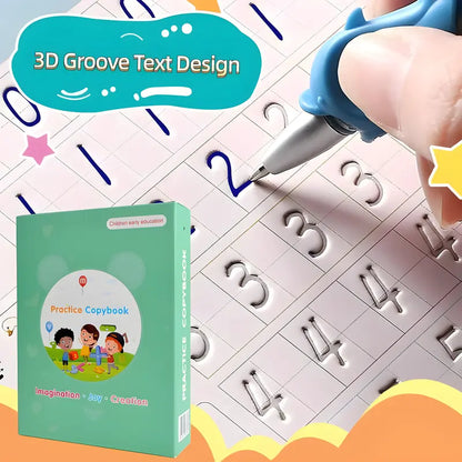 Reusable Disappearing Ink Handwriting Practice Copybook Set - 5 Books, 2 Pens, 10 Refills, 2 Grips, School Supplies for Kids, Back to School Haul Gift, Traveling-Friendly Fades Out Ink Office Stationery