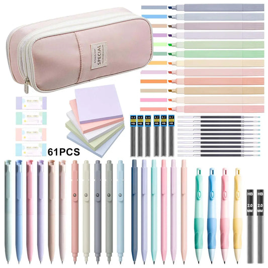 Aesthetic Office School Stationery Set, School Study Supplies, Including Highlighter, Gel Pen, Mechanical Pencil, Pencil Case and Accessories, Cute Writing Utensils, Student Essentials