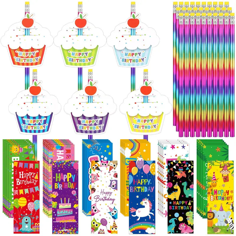 36 Sets Back to School Classroom Birthday Pencil Gift Kit for Kids, Includes Cupcake Cards, Rainbow HB Pencils with Erasers, Bookmarks – First Day of School Essentials, Teacher Stuff, Goodie Bag Stuffers for Homework Supplies, Birthday Gifts