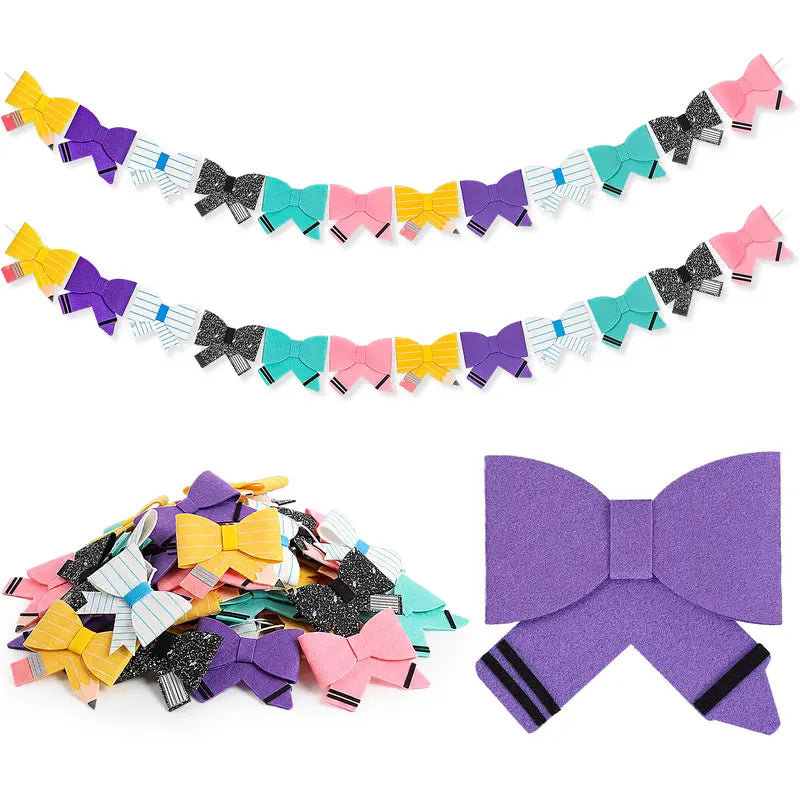 Back to School Classroom Decor Pencil Bow Felt Banner for Wall Door Chalkboard Whiteboard Bulletin Board Decor First Day of School Teachers Office Preschool Kindergarten Elementary Toddlers Homeschool Classroom Setup Hanging Garland Banners Photo Props