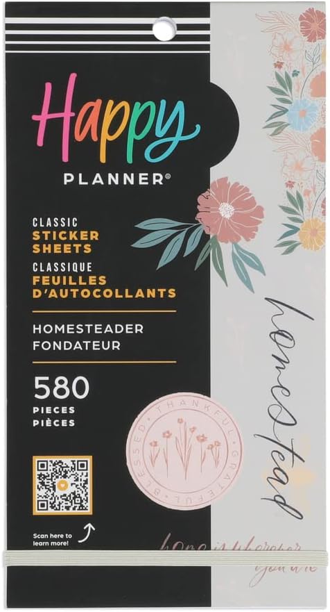 Happy Planner Sticker Pack for Calendars, Journals, and Diary Planners, Multicoloured Scrapbook Accessories, Homesteader Theme, Classic Size, 30 Sheets, 580 Total Stickers