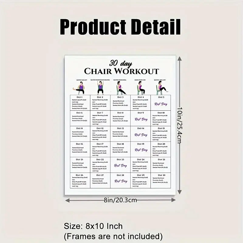 30-Day Chair Workout Set Poster, 2 Counts/set Chair Yoga Guide, Full Body Workout Guide, Chair Exercise Challenge, Summer Body Workup, Chair Stretching, Learning Tool, Learning Materials