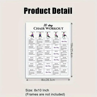 30-Day Chair Workout Set Poster, 2 Counts/set Chair Yoga Guide, Full Body Workout Guide, Chair Exercise Challenge, Summer Body Workup, Chair Stretching, Learning Tool, Learning Materials