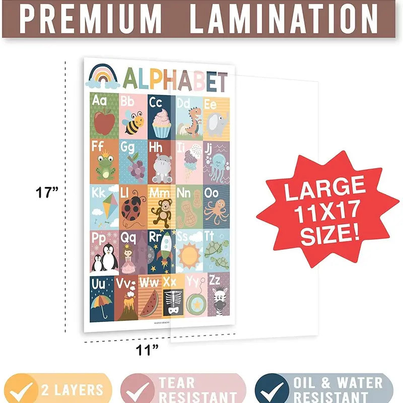 Hadley Designs Boho Early Learning Poster Pack - 16 PreK Educational 11x17 USA Made Laminated Posters for Classroom & Homeschool