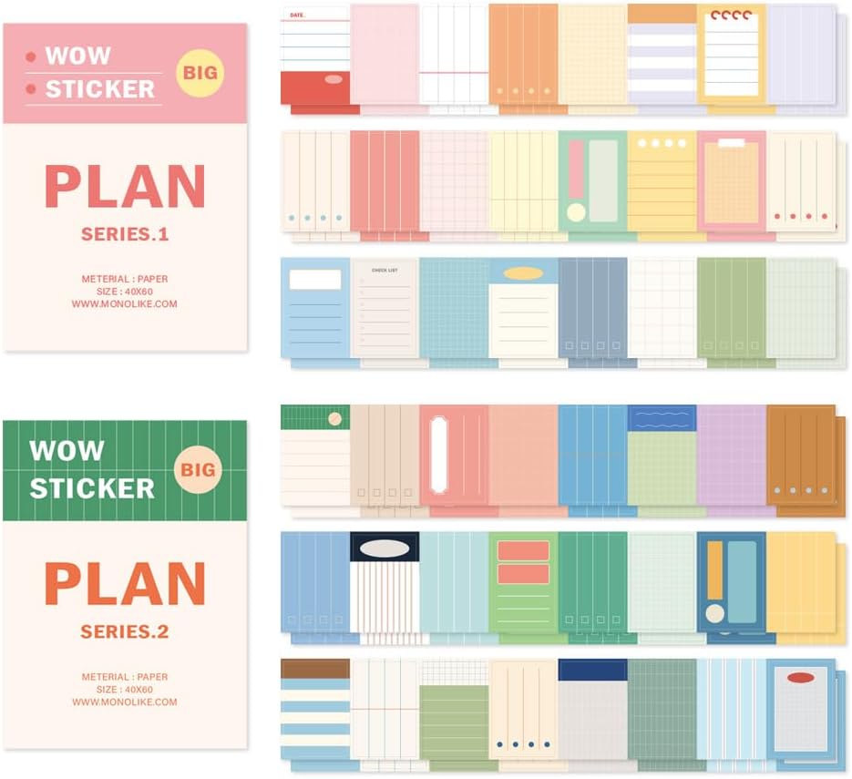 Monolike Big Wow Sticker Plan Series.1 + Series.2 Set - Big Size Cute Stickers, Square Stickers