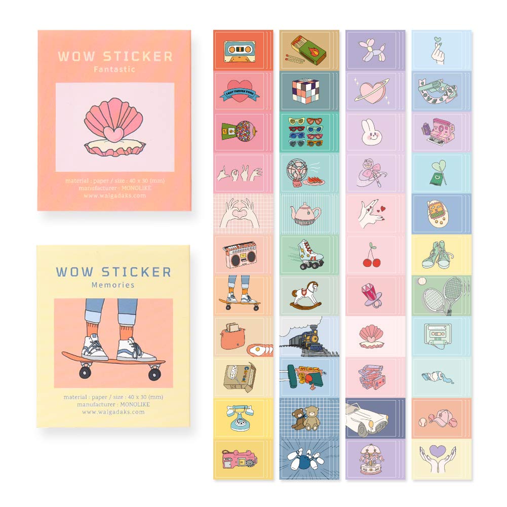 Monolike Big Wow Sticker Plan Series.1 + Series.2 Set - Big Size Cute Stickers, Square Stickers