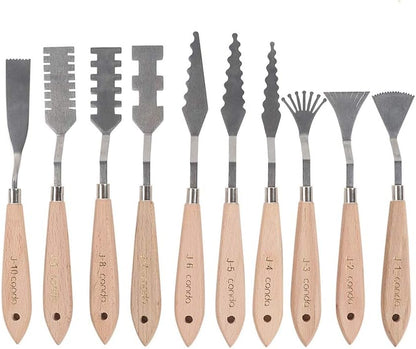 CONDA Palette Knife Set -10Pcs Stainless Steel Spatula Pallet Knife Painting Tools Metal Knives Wood Handle with Different Shapes and Sizes
