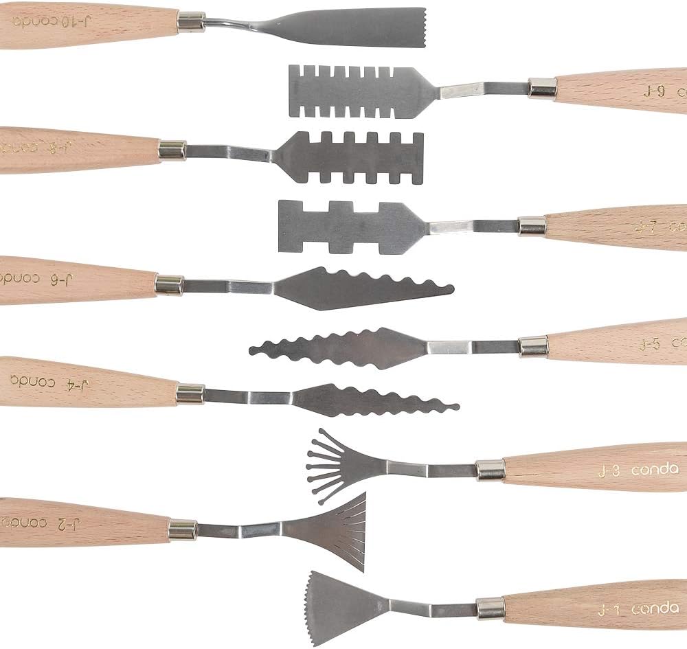 CONDA Palette Knife Set -10Pcs Stainless Steel Spatula Pallet Knife Painting Tools Metal Knives Wood Handle with Different Shapes and Sizes