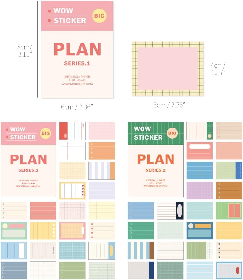 Monolike Big Wow Sticker Plan Series.1 + Series.2 Set - Big Size Cute Stickers, Square Stickers