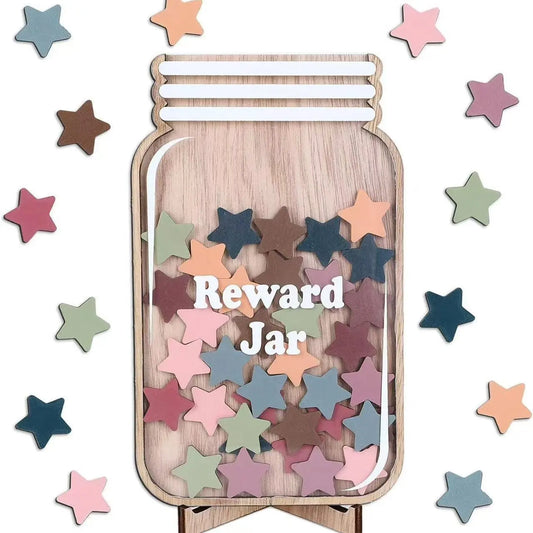 New Star Silhouette Design Wooden Star Reward Jar Set, Teacher Classroom Use, Classroom Decoration, Boost Learning Motivation, Incentive & Self-Discipline Gift, Learning Tool, Teaching Supplies, School Supplies, Classroom Prize Supplies