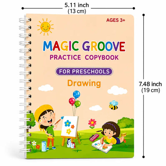 4PCS Reusable Colorful Magic Grooved Writing Boards Kit (4 Books) - Preschool Tracing Guide, Calligraphy Tool with 1 Pen, 6 Refills, Alphabet Learning Chart, Hands-On Learning for Toddlers Ages 3+ (Toddler Gifts, School & Educational Supplies)