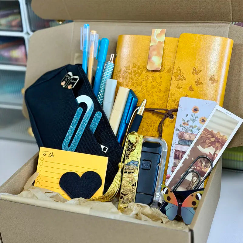 Curated Bookish Stationery Set with Notebook & Accessories – Choose Notebook Size, Item Count & Color Theme (Please Read Description)