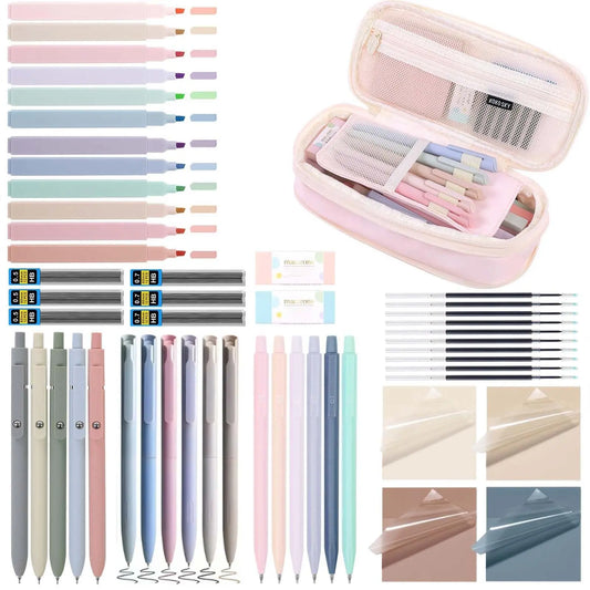 Stationery Set, 38/52pcs Including Highlighter & Gel Pen & Mechanical Pencil & Pencil Case & Accessories, Cute Stationery Set, Writing Utensils, School Office Supplies, School Study Supplies, School Supplies