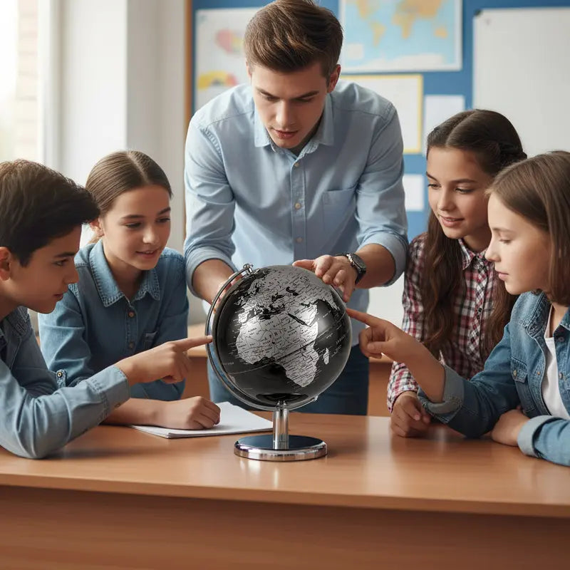 COSTWAY - 8" World Globe Modern Decorative Tabletop Earth Globe-Silver