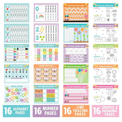 Hadley Designs 174-Piece Busy Book Learning Bundle (Ages 3-5) - Homeschool Handwriting Practice Kit, Montessori Play Tool, 4 Grooved Alphabet Books, Dry-Erase Surface, Reusable Ink, Visual Charts, Kindergarten Readiness, Fine Motor Skills Builder