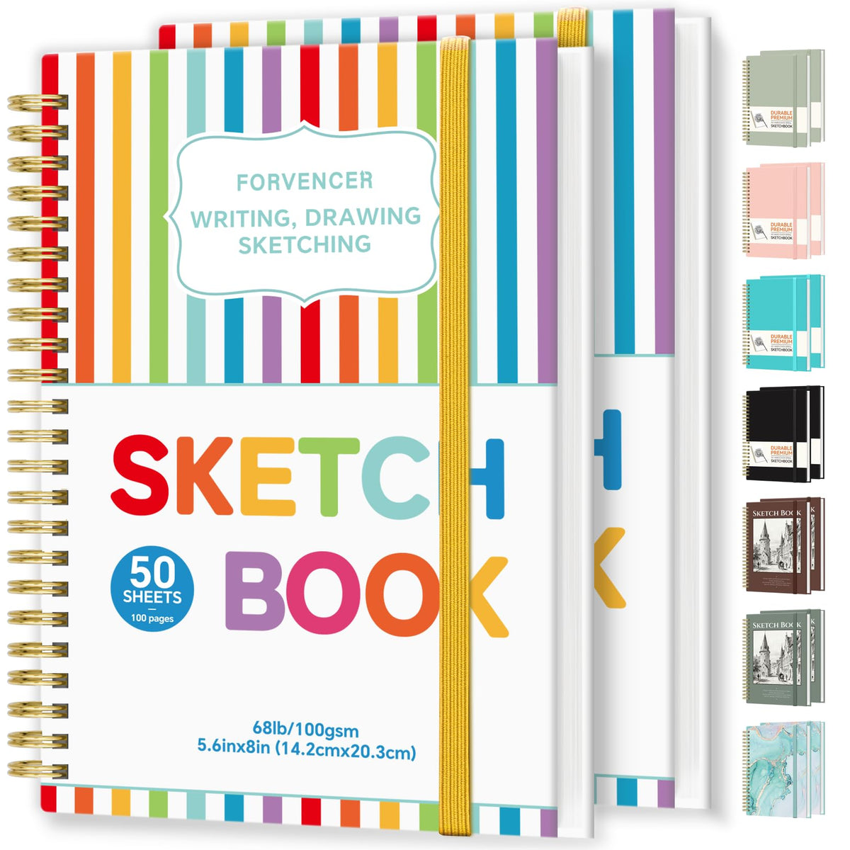 Forvencer 2 Pack Blank Spiral Notebook, 8"x 5.6"Hardcover Sketch Book