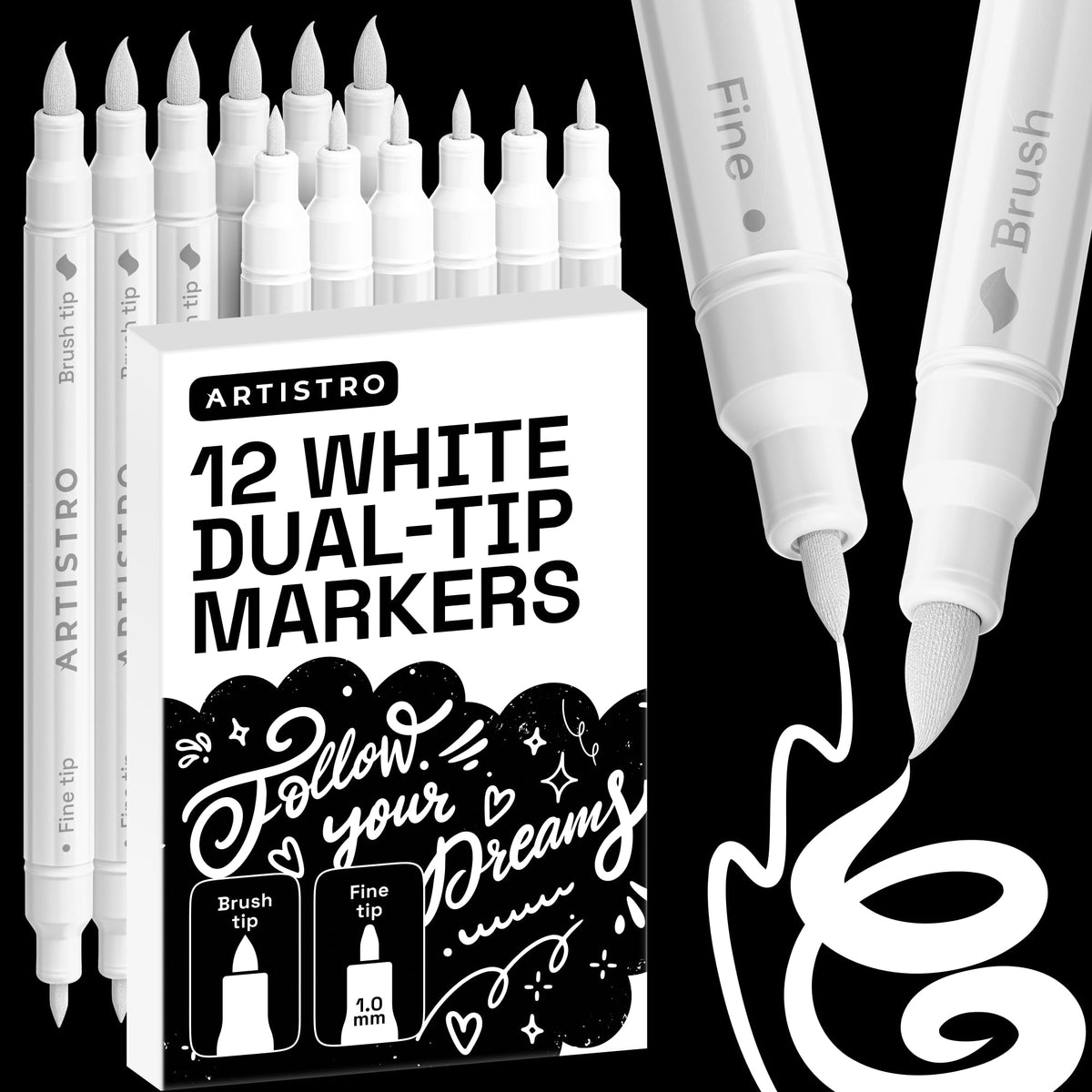 ARTISTRO 24 Metallic Dual-Tip Acrylic Paint Marker Pens for Drawing