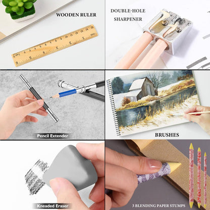 99 PCS Drawing Set, with 50 Page Drawing Pad, Coloring Book,Sketching, Graphite, Charcoal, Coloring Pencils, Blending Tools, Art Supplies Pencil Kit for Artists Adults Beginner Family Friends